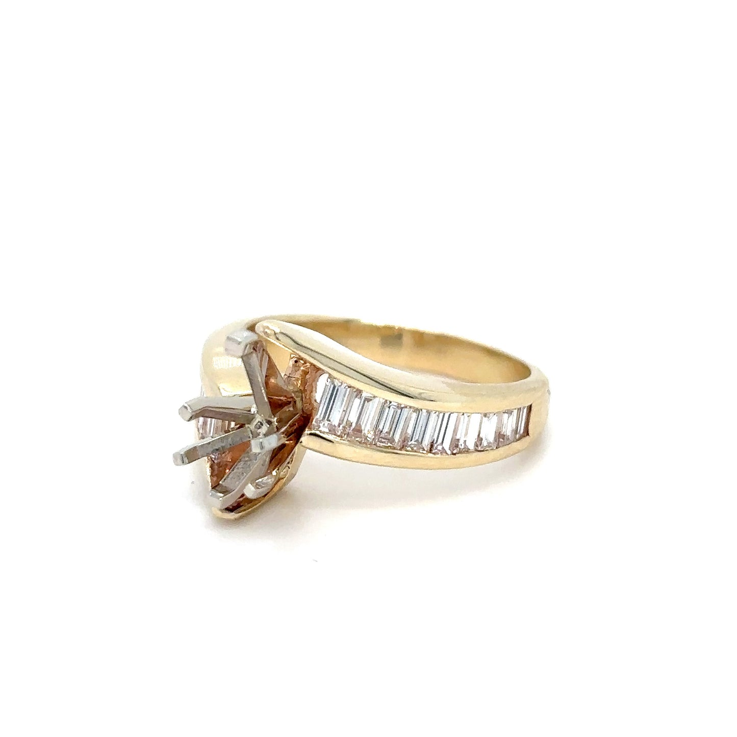 14KY 1.00CTW BAGUETTE DIAMOND SEMI-MOUNT RING 8X5PS VS/G 5.2G