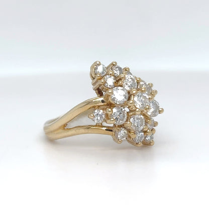 14KY 1.00CTW DIAMOND CLUSTER RING SI/H-I 4.3G