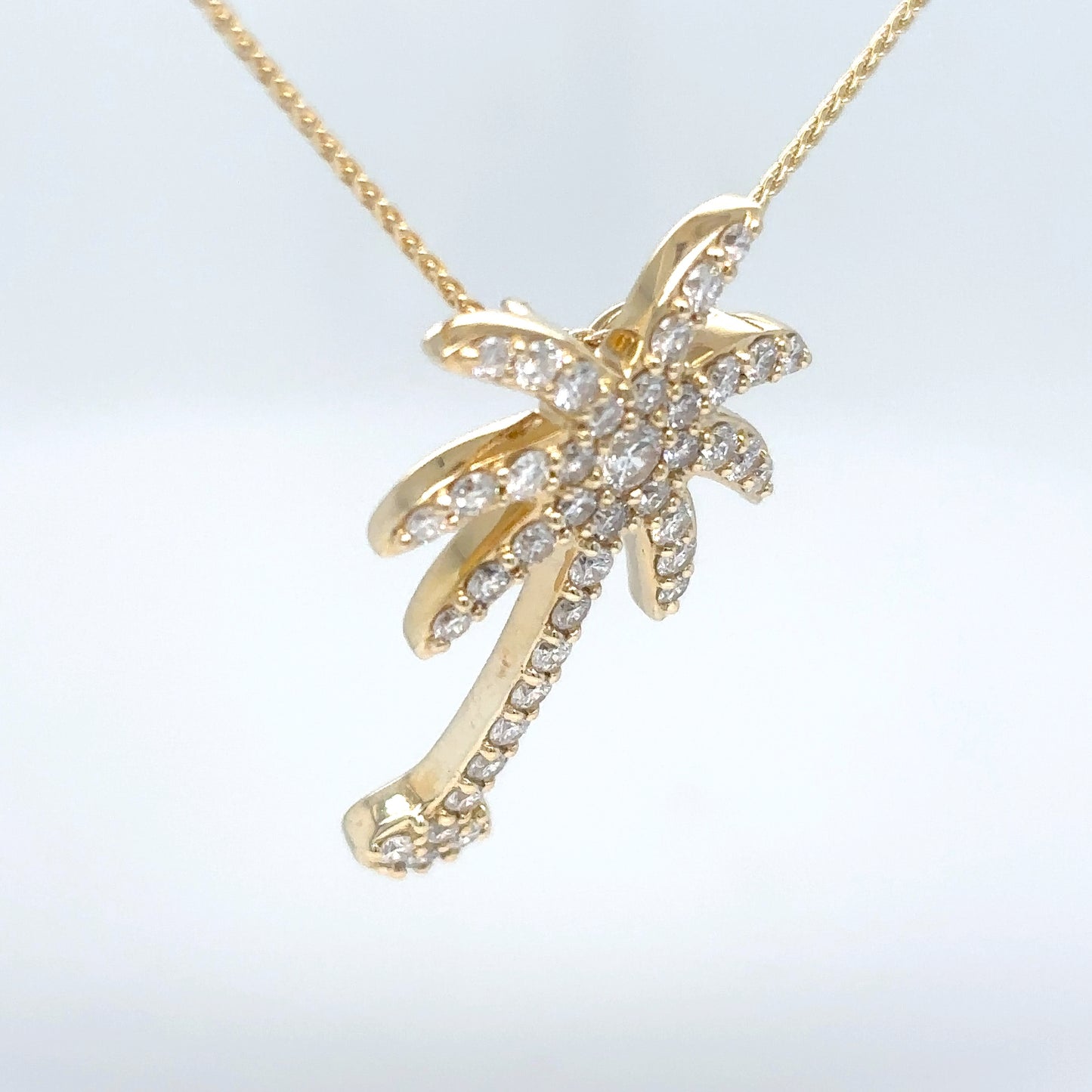 14KY 1.00CTW DIAMOND PALM TREE PENDANT SI1/G-H 4.0G