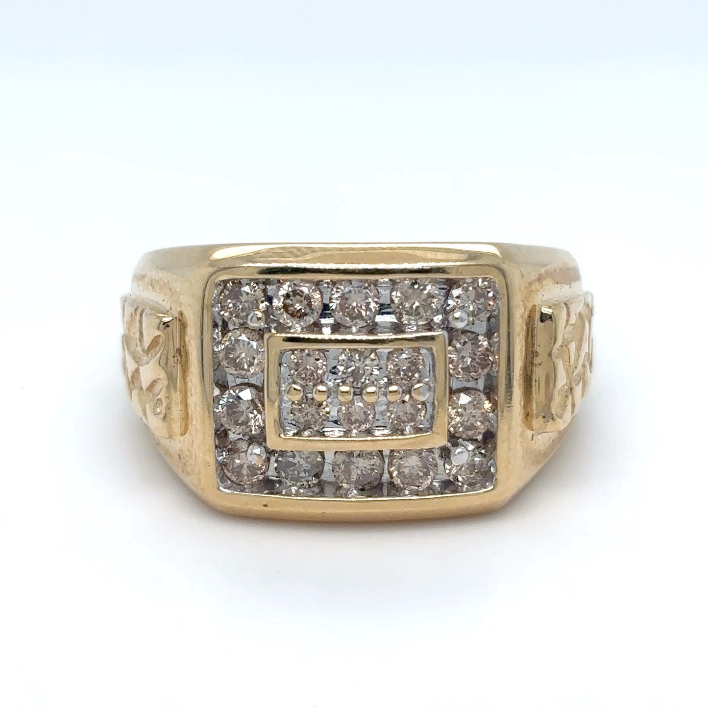 14KY 1.00CTW MEN'S DIAMOND CLUSTER RING SI2/K-L 7.7G