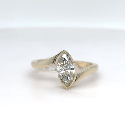 14KY 1.10CT MARQUISE BRILLIANT DIAMOND RING SI1/F 3.8G