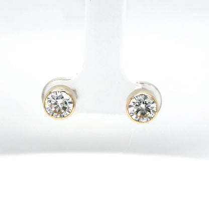 14KY 1.25CTW ROUND BRILLIANT BEZEL DIAMOND EARRINGS SI1/2/H 1.4G