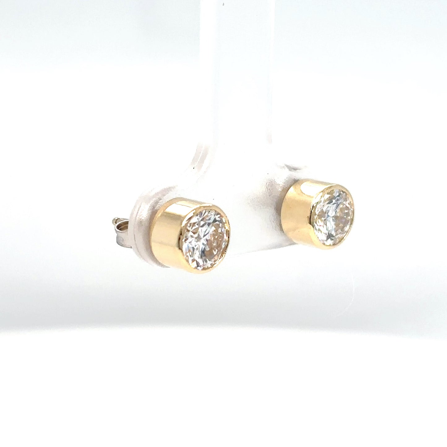 14KY 1.25CTW ROUND BRILLIANT BEZEL DIAMOND EARRINGS SI1/2/H 1.4G