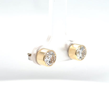 14KY 1.25CTW ROUND BRILLIANT BEZEL DIAMOND EARRINGS SI1/2/H 1.4G
