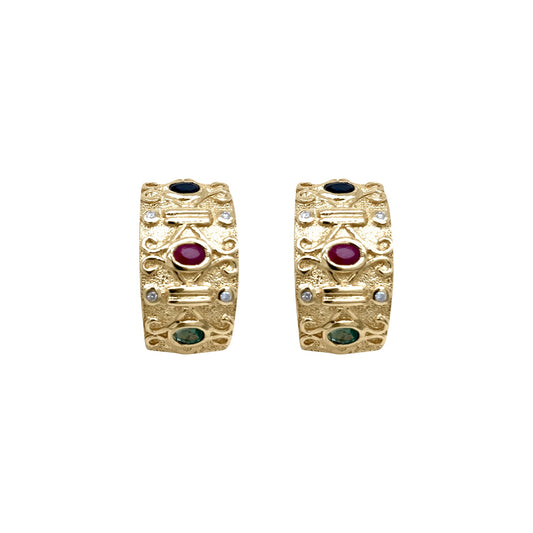14KY 1.50CTW EMERALD-RUBY-SAPH & 0.10CTW DIAMOND EARRINGS 9.0G - Michael & Co. Jewelers