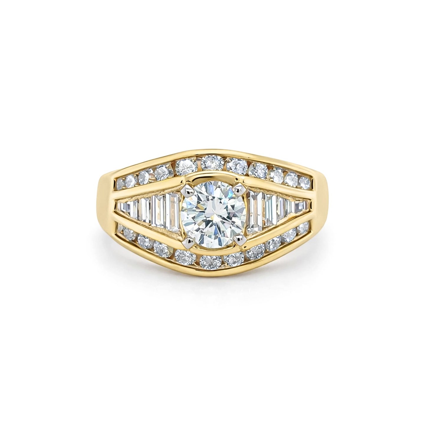 14KY 1.61CTW ROUND BRILLIANT-BAGUETTE DIAMOND ENGAGEMENT RING