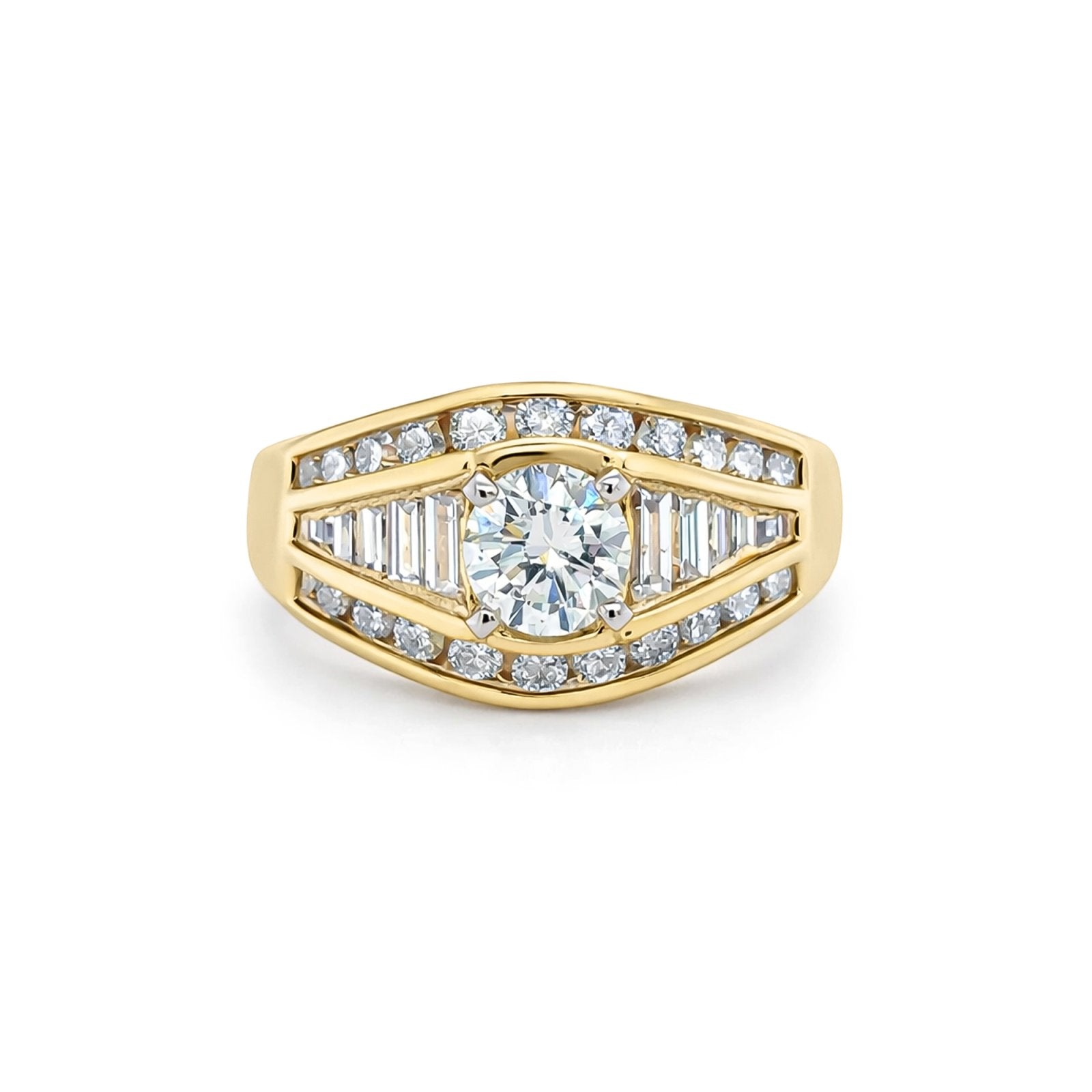 14KY 1.61CTW ROUND BRILLIANT-BAGUETTE DIAMOND ENGAGEMENT RING
