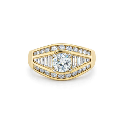 14KY 1.61CTW ROUND BRILLIANT-BAGUETTE DIAMOND ENGAGEMENT RING