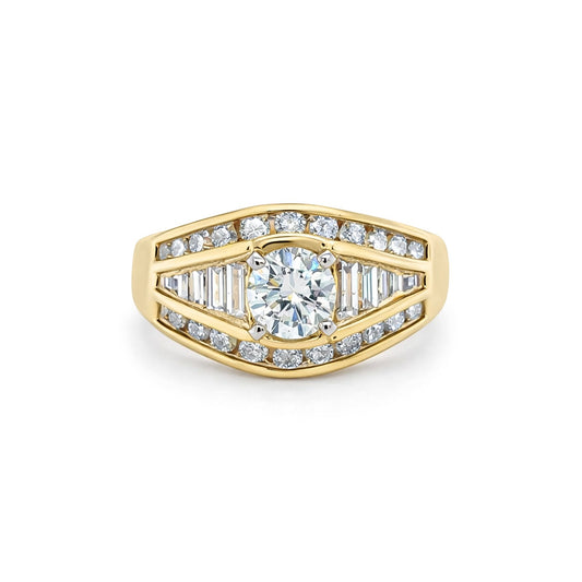 14KY 1.61CTW ROUND BRILLIANT-BAGUETTE DIAMOND ENGAGEMENT RING