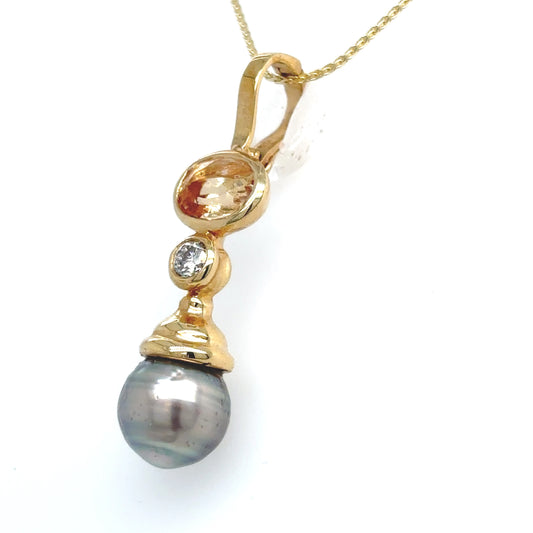 14KY 2.00CTW IMPERIAL TOPAZ-DIAMOND-9MM GREY SOUTH SEA PEARL PENDANT 3.2G-Fine Jewelry in Bradenton &amp; Lakewood Ranch, Fl. | Michael &amp; Co. Jewelers