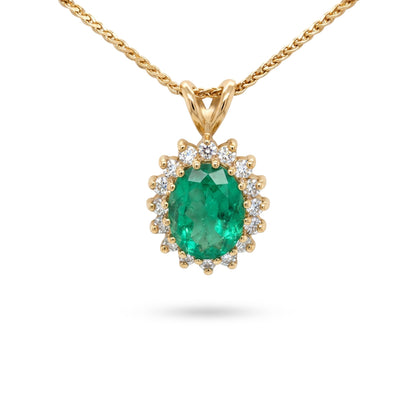 14KY 1.94CTW EMERALD-DIAMOND HALO PENDANT "AA" VS/F-G