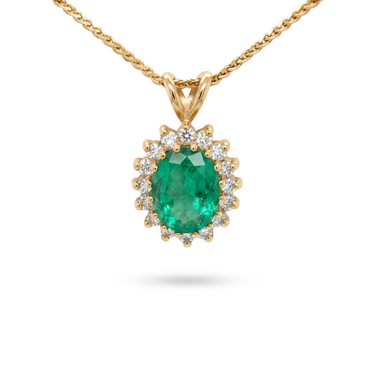 14KY 1.94CTW EMERALD-DIAMOND HALO PENDANT "AA" VS/F-G - Michael & Co. Jewelers