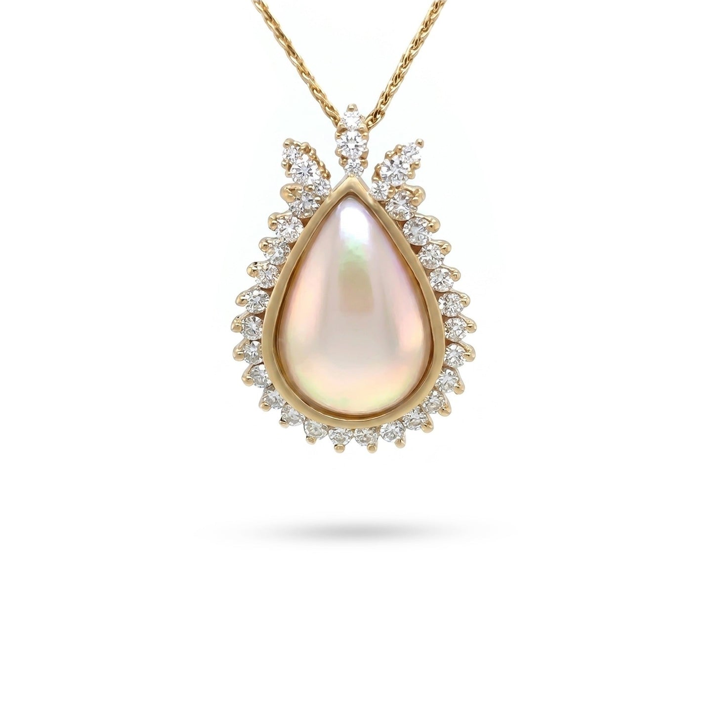 14KY 20X12MM MABE PEARL-1.00CTW DIAMOND PENDANT VS/G-H 3.0G