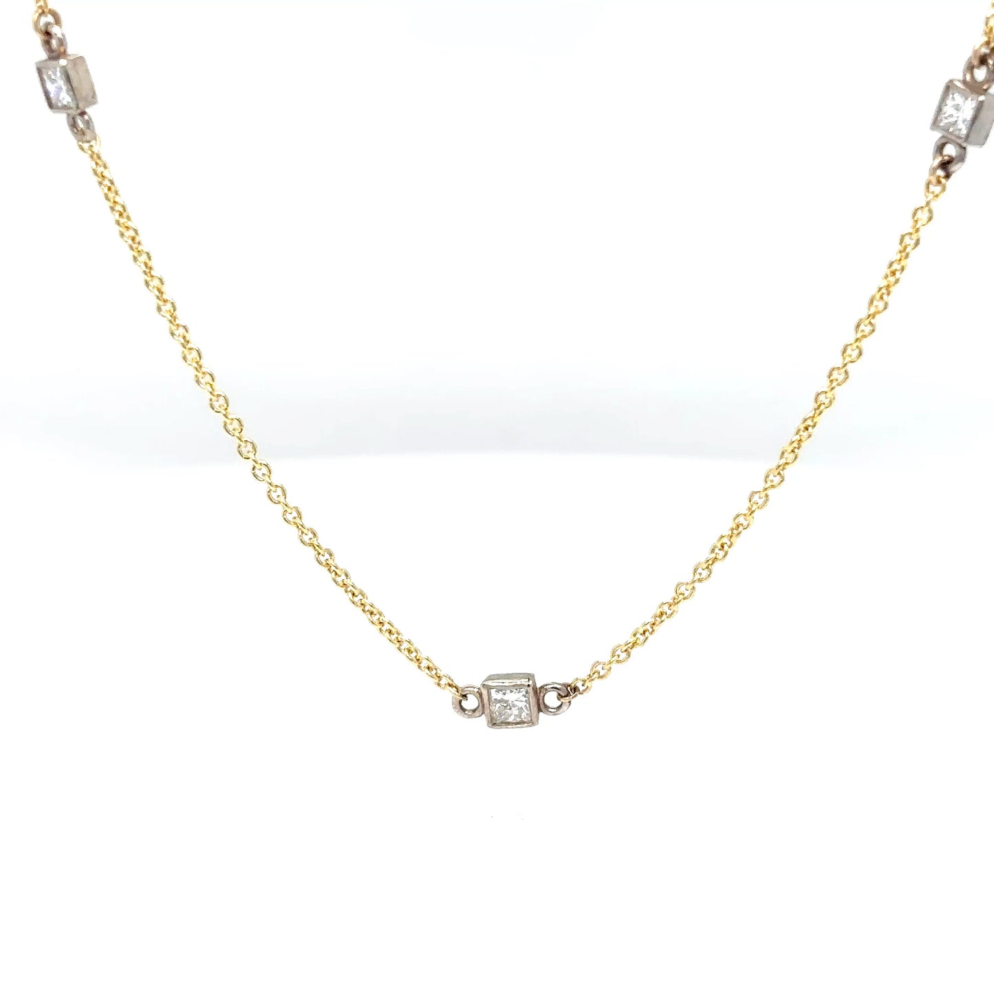 14KTT 20" 1.00CTW PRINCESS CUT DIAMOND STATION NECKLACE VS/G-H 3.0G