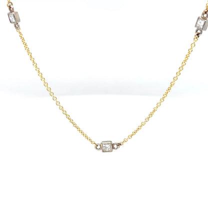 14KTT 20" 1.00CTW PRINCESS CUT DIAMOND STATION NECKLACE VS/G-H 3.0G