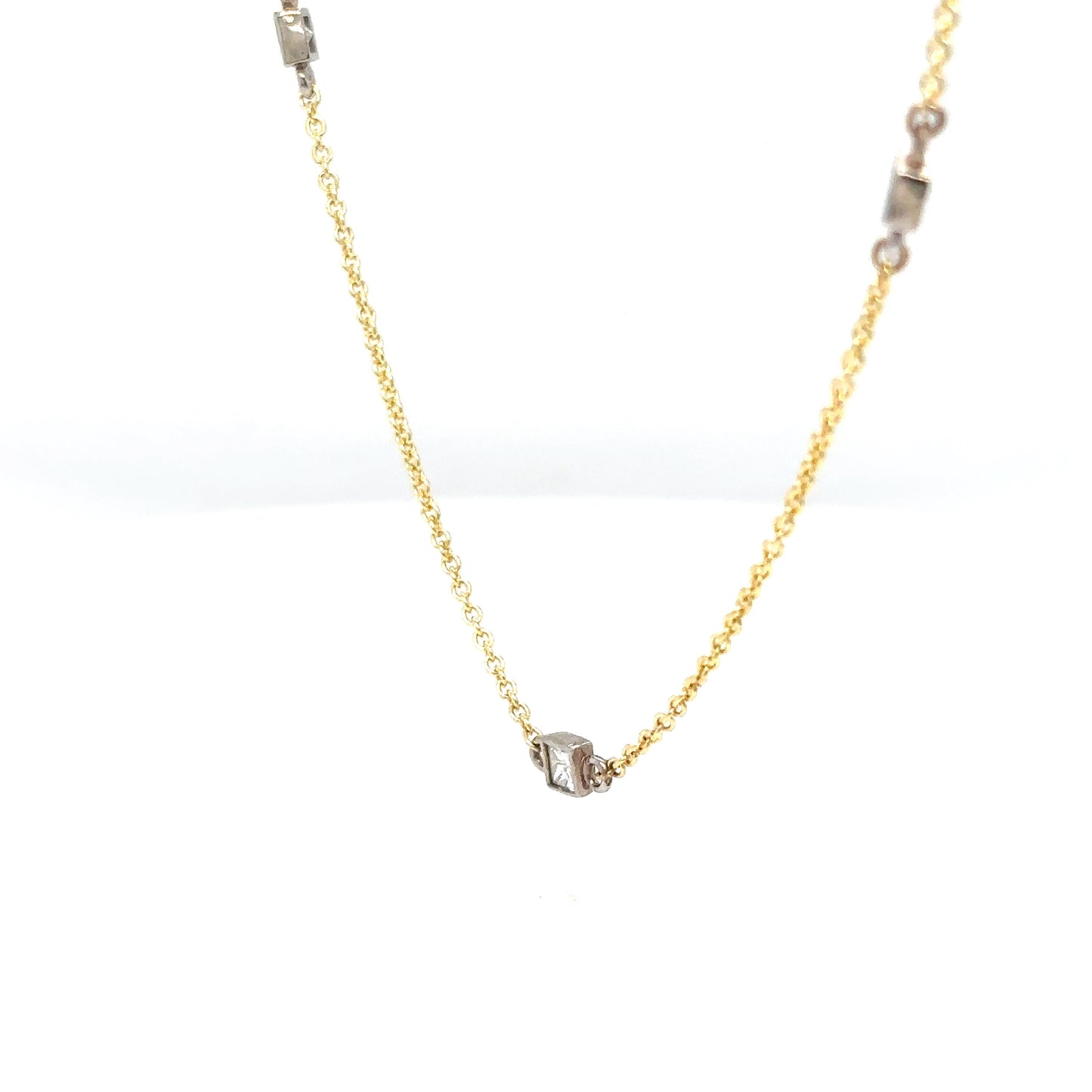 14KTT 20" 1.00CTW PRINCESS CUT DIAMOND STATION NECKLACE VS/G-H 3.0G