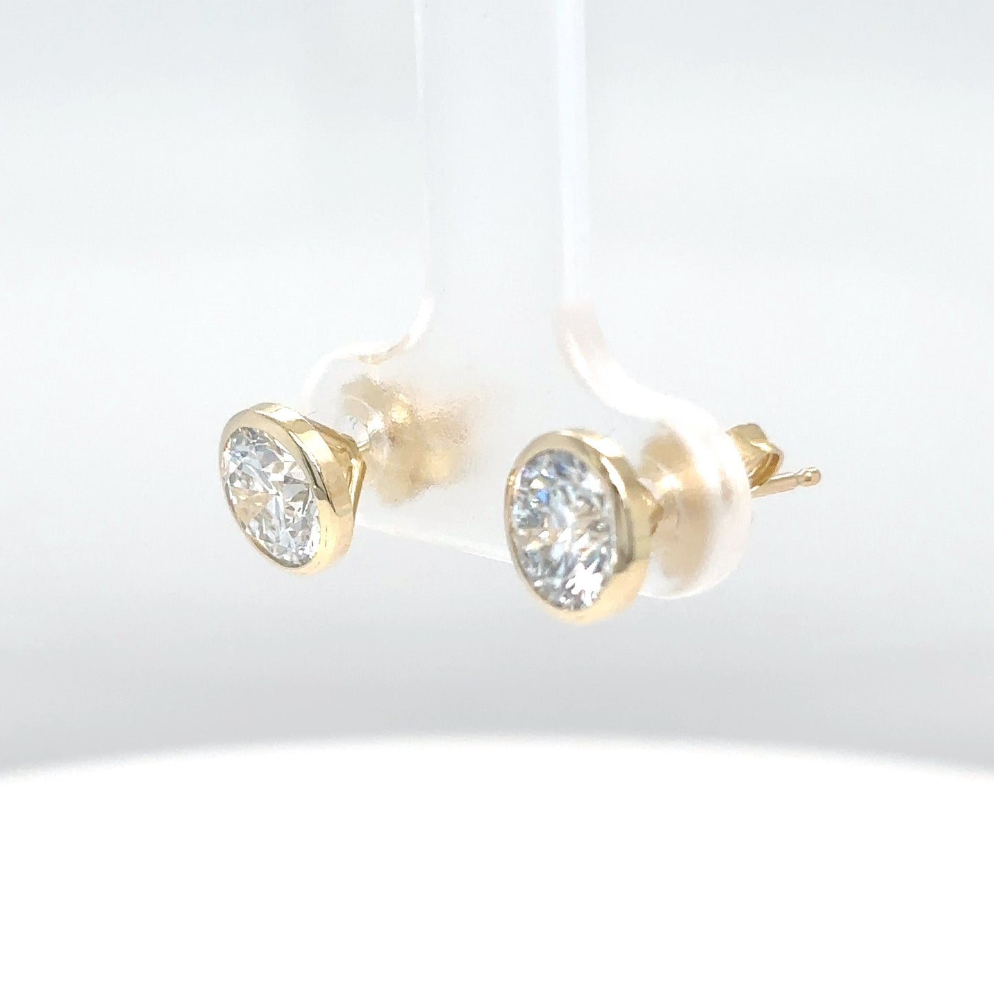 14KY 2.08CTW ROUND BRILLIANT LAB GROWN DIAMOND BEZEL SOLITAIRE EARRINGS IF/D
