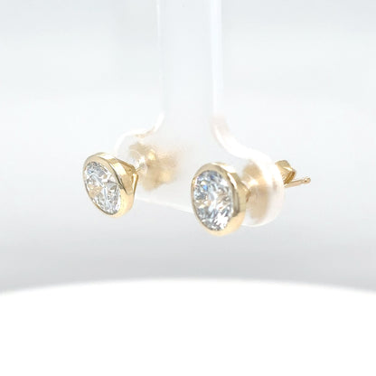 14KY 2.08CTW ROUND BRILLIANT LAB GROWN DIAMOND BEZEL SOLITAIRE EARRINGS IF/D