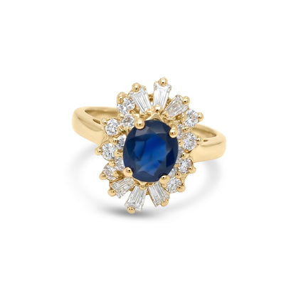 14KY 2.46CTW BLUE SAPPHIRE-DIAMOND RING "AAA" SI1/G 6.1G