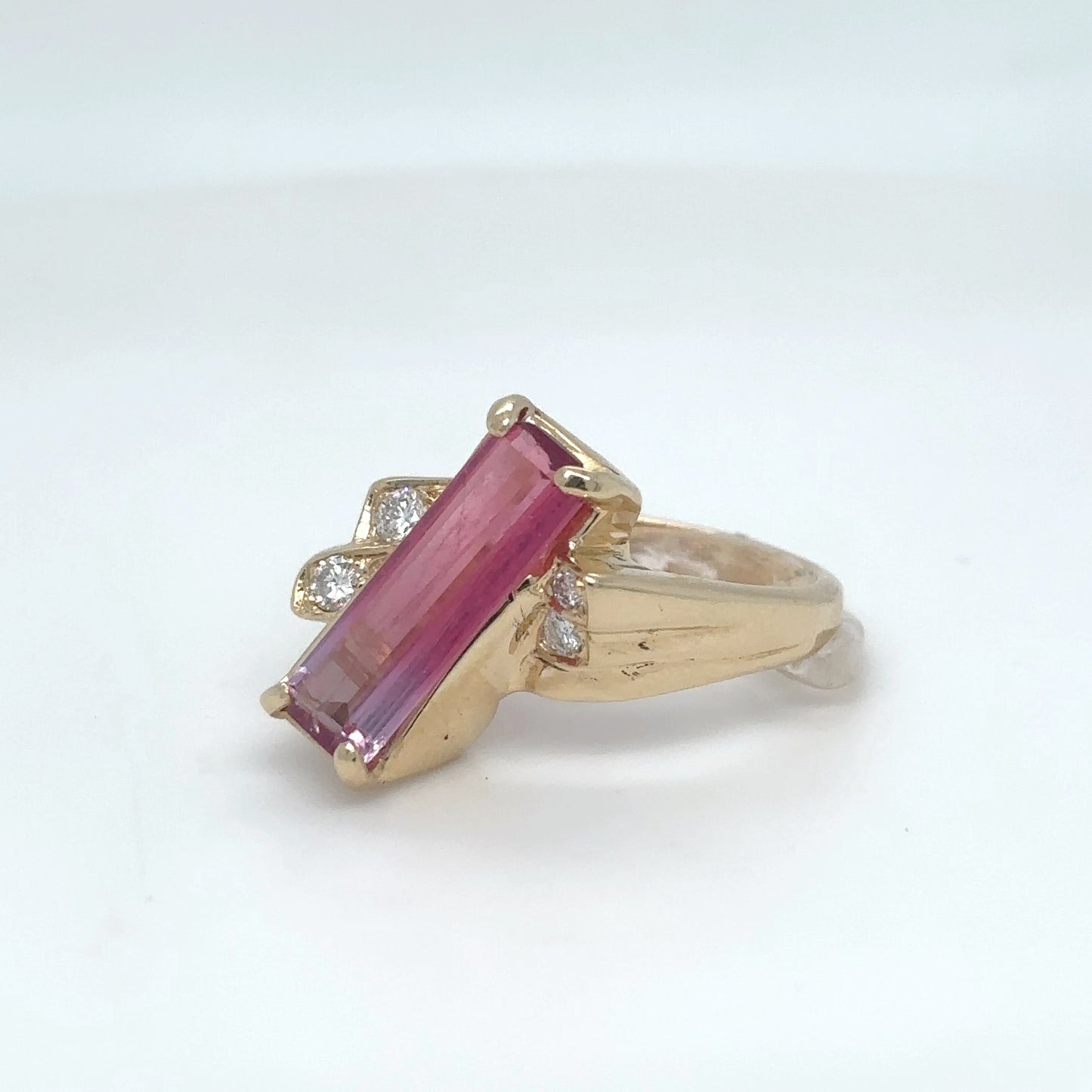 14KY 2.57CTW BI-COLOR PINK TOURMALINE-DIAMOND RING VS/F-G 5.6G