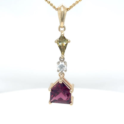 14KY 2.81CTW DEMANTOID-PURPLE GARNET-DIAMOND PENDANT 1.7G