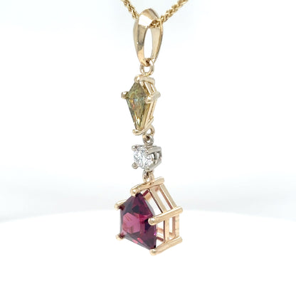 14KY 2.81CTW DEMANTOID-PURPLE GARNET-DIAMOND PENDANT 1.7G