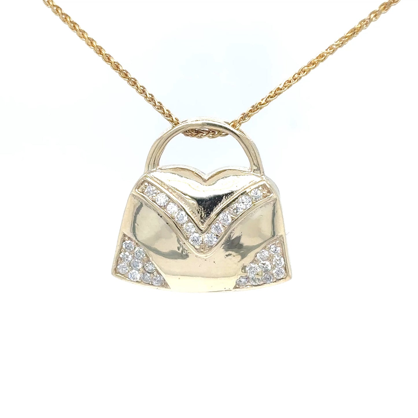 14KY .30CTW DIAMOND HANDBAG PENDANT SI/G-H
