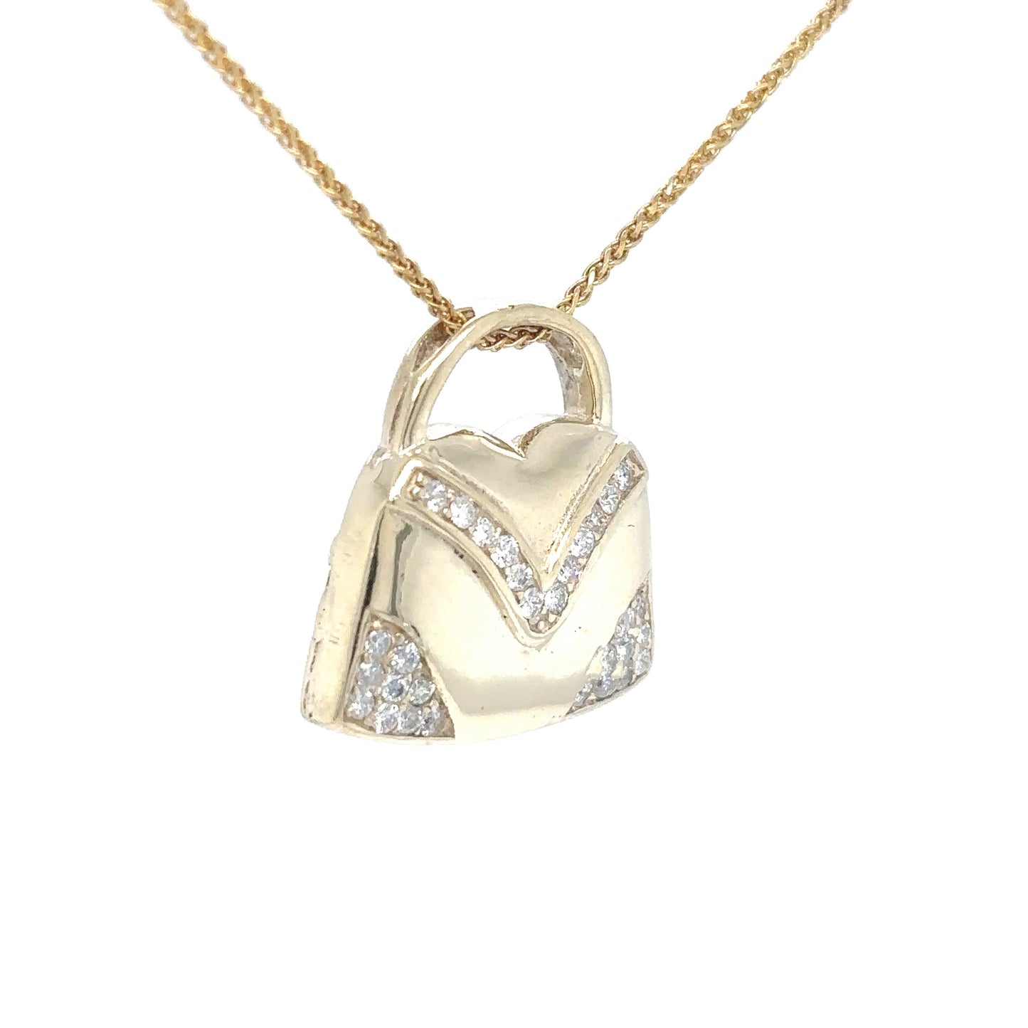 14KY .30CTW DIAMOND HANDBAG PENDANT SI/G-H