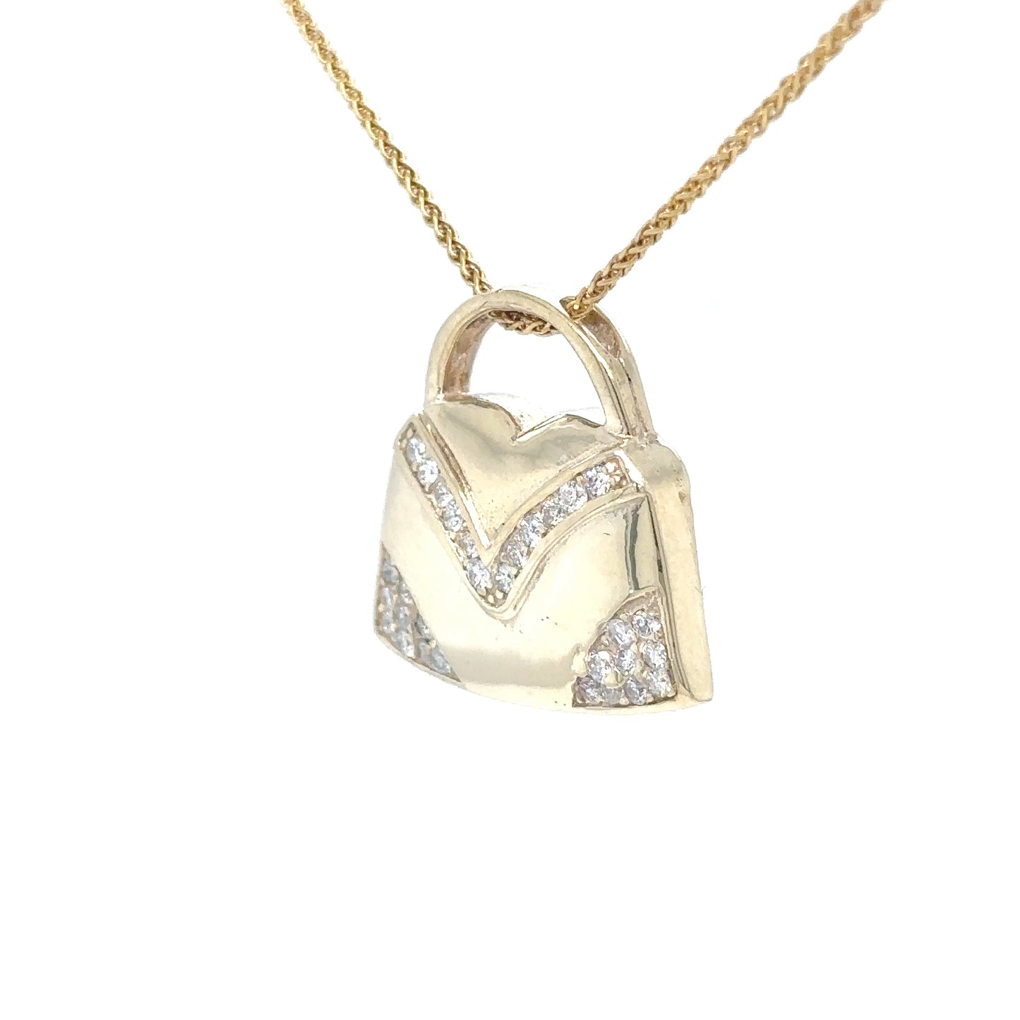 14KY .30CTW DIAMOND HANDBAG PENDANT SI/G-H