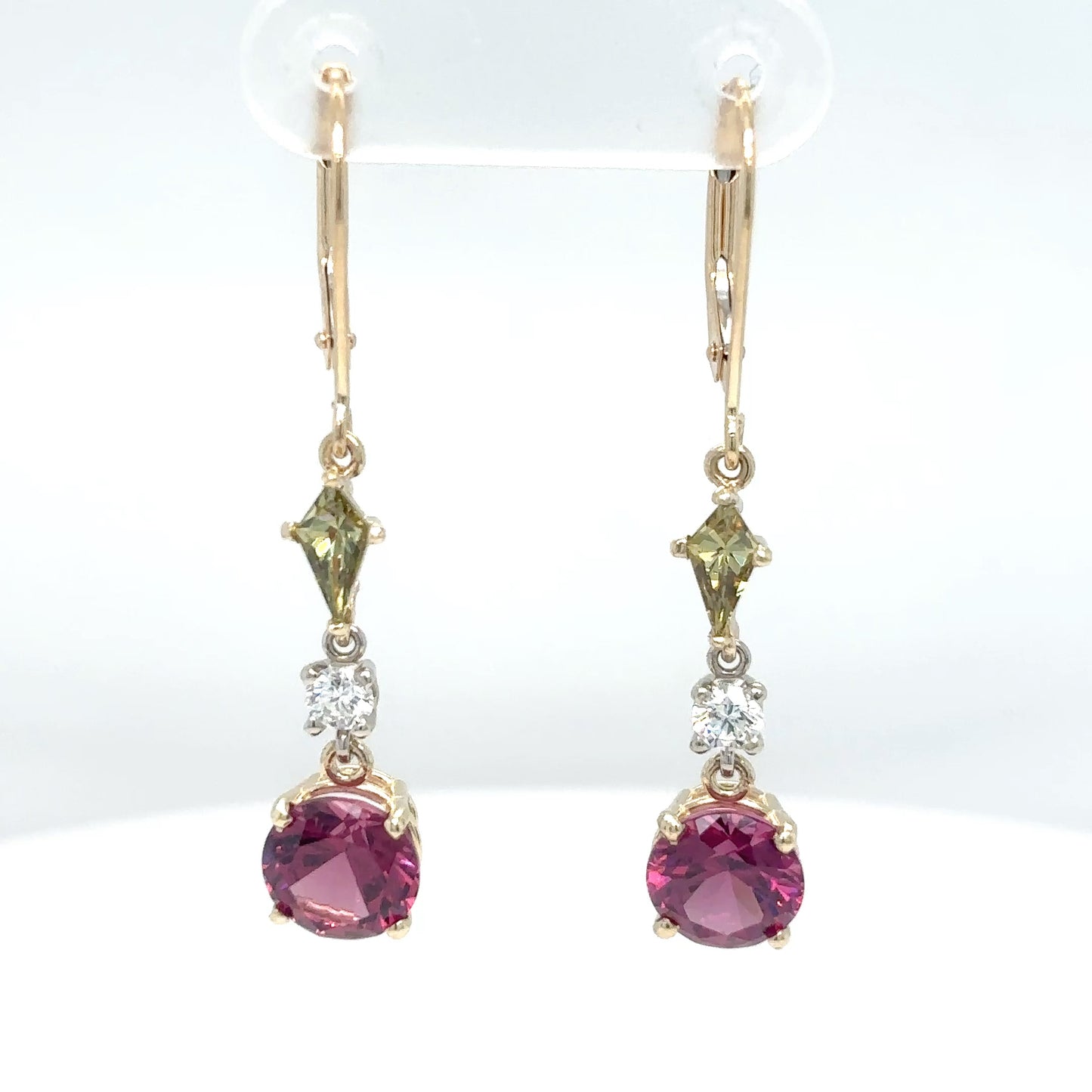 14KY 3.91CTW DEMANTOID-PURPLE GARNET-DIAMOND EARRINGS 2.6G