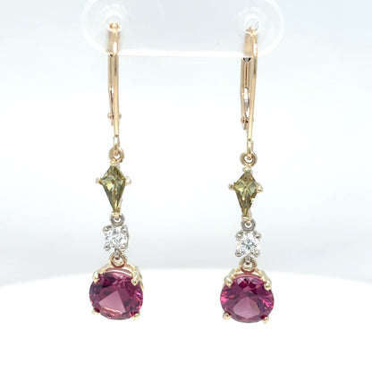 14KY 3.91CTW DEMANTOID-PURPLE GARNET-DIAMOND EARRINGS 2.6G