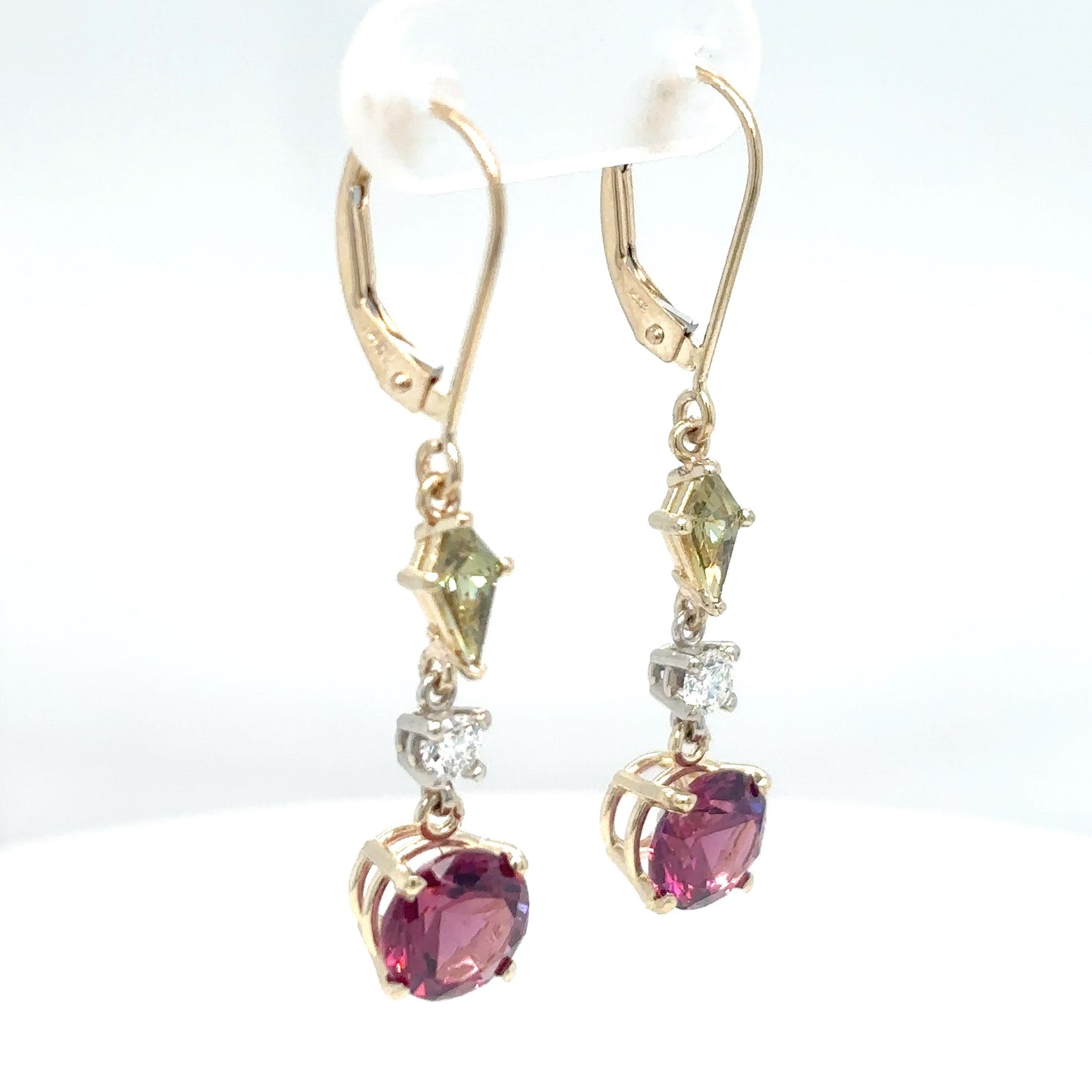 14KY 3.91CTW DEMANTOID-PURPLE GARNET-DIAMOND EARRINGS 2.6G