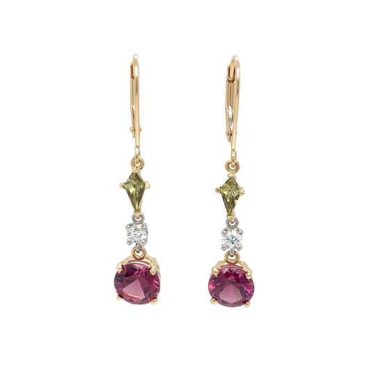 14KY 3.91CTW DEMANTOID-PURPLE GARNET-DIAMOND EARRINGS 2.6G - Michael & Co. Jewelers