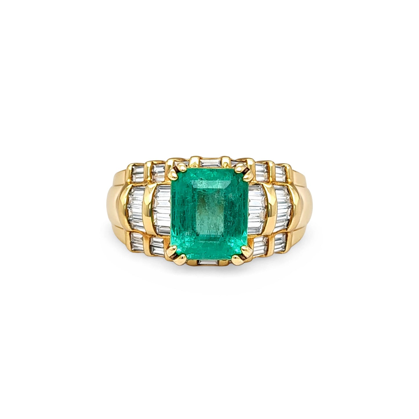 14KY 3.95CTW EMERALD-BAGUETTE DIAMOND RING
