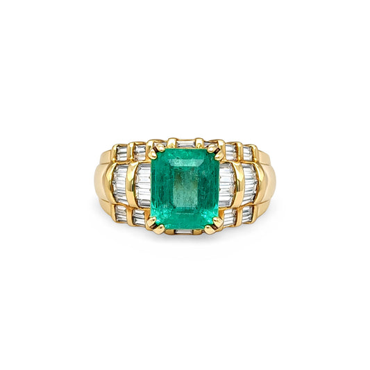 14KY 3.95CTW EMERALD-BAGUETTE DIAMOND RING - Michael & Co. Jewelers