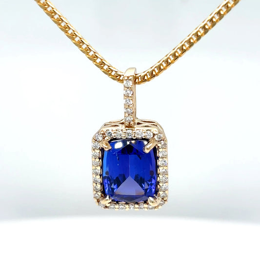 14KY 4.42CTW TANZANITE-DIAMOND HALO PENDANT "AAA" VS2/F-G 3.0G-Fine Jewelry in Bradenton &amp; Lakewood Ranch, Fl. | Michael &amp; Co. Jewelers