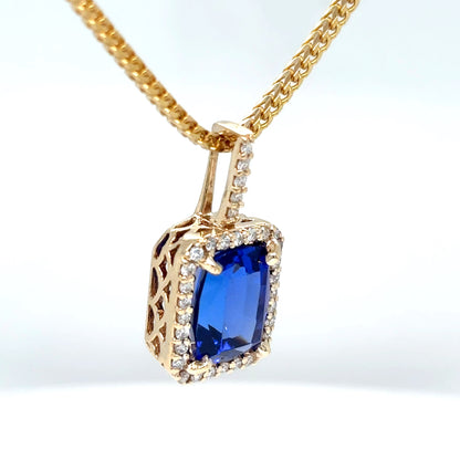 14KY 4.42CTW TANZANITE-DIAMOND HALO PENDANT "AAA" VS2/F-G 3.0G