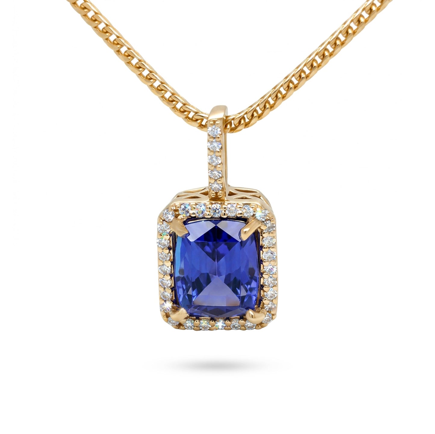 14KY 4.42CTW TANZANITE-DIAMOND HALO PENDANT "AAA" VS2/F-G 3.0G