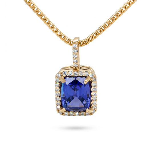 14KY 4.42CTW TANZANITE-DIAMOND HALO PENDANT "AAA" VS2/F-G 3.0G - Michael & Co. Jewelers