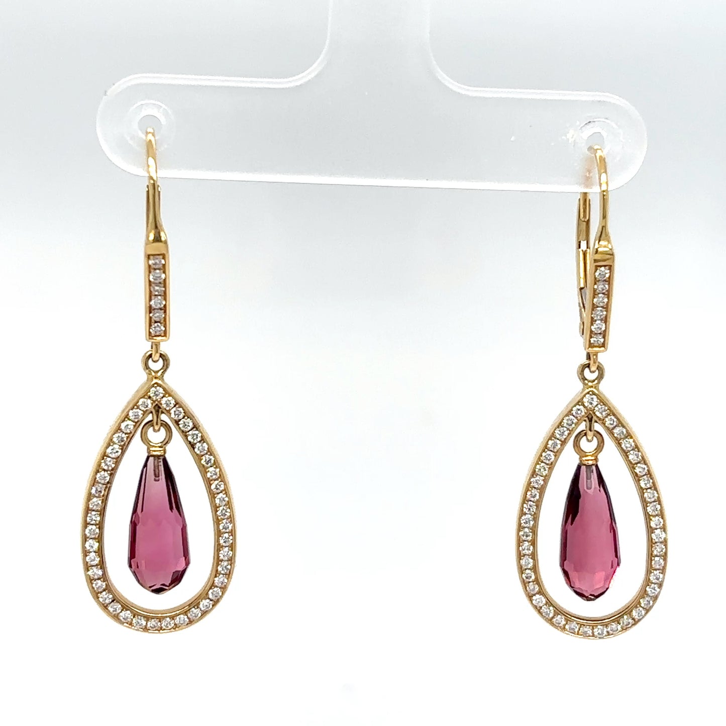 14KY 4.80CTW PINK TOURMALINE-DIAMOND DANGLE EARRINGS "AAA" VS/F-G 7.4G