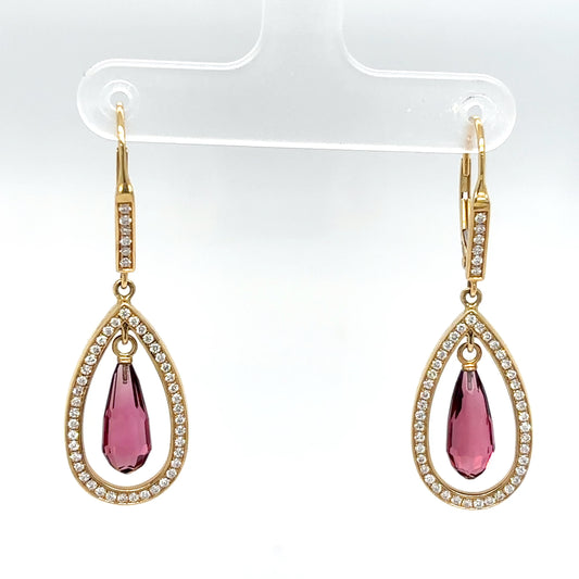 14KY 4.80CTW PINK TOURMALINE-DIAMOND DANGLE EARRINGS "AAA" VS/F-G 7.4G-Fine Jewelry in Bradenton &amp; Lakewood Ranch, Fl. | Michael &amp; Co. Jewelers