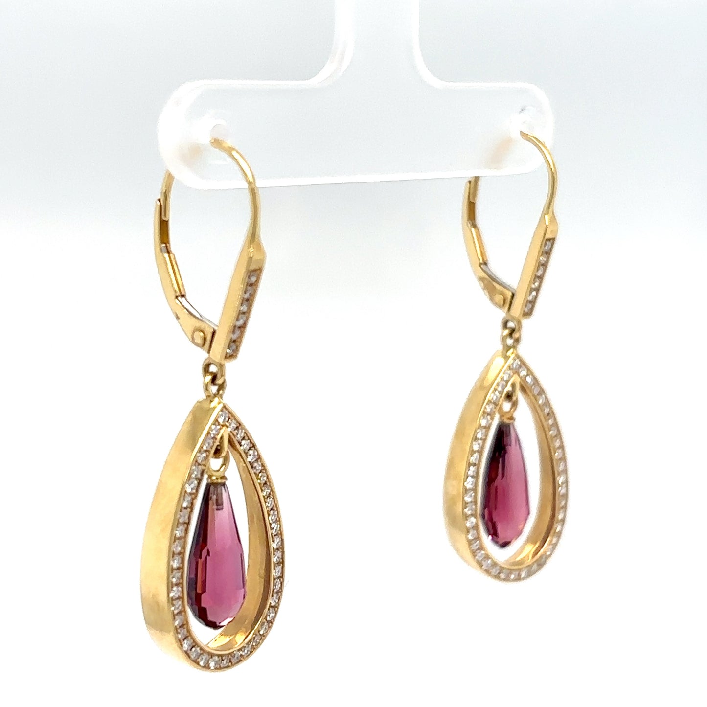 14KY 4.80CTW PINK TOURMALINE-DIAMOND DANGLE EARRINGS "AAA" VS/F-G 7.4G