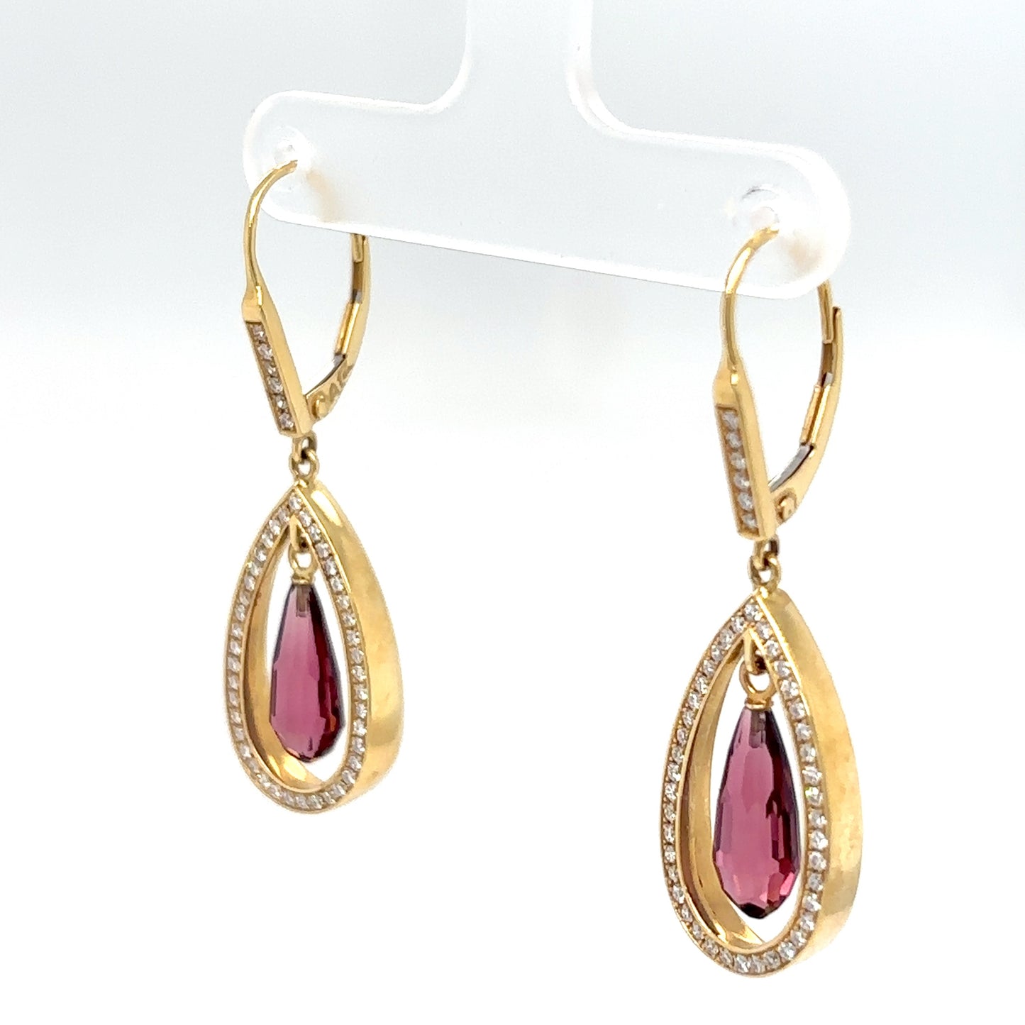 14KY 4.80CTW PINK TOURMALINE-DIAMOND DANGLE EARRINGS "AAA" VS/F-G 7.4G