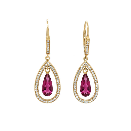 14KY 4.80CTW PINK TOURMALINE-DIAMOND DANGLE EARRINGS "AAA" VS/F-G 7.4G - Michael & Co. Jewelers