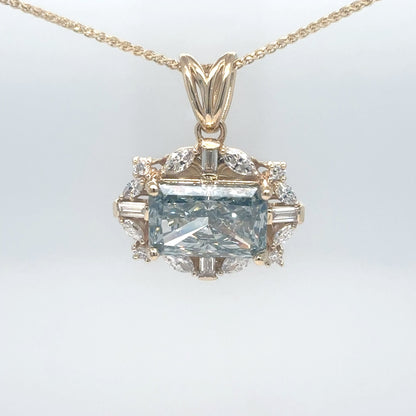 14KY 4.88CTW BLUE/GREEN LAB GROWN DIAMOND PENDANT VVS2/FIBGLG-VVS2/F 3.1G