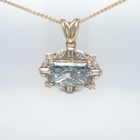 14KY 4.88CTW BLUE/GREEN LAB GROWN DIAMOND PENDANT VVS2/FIBGLG-VVS2/F 3.1G