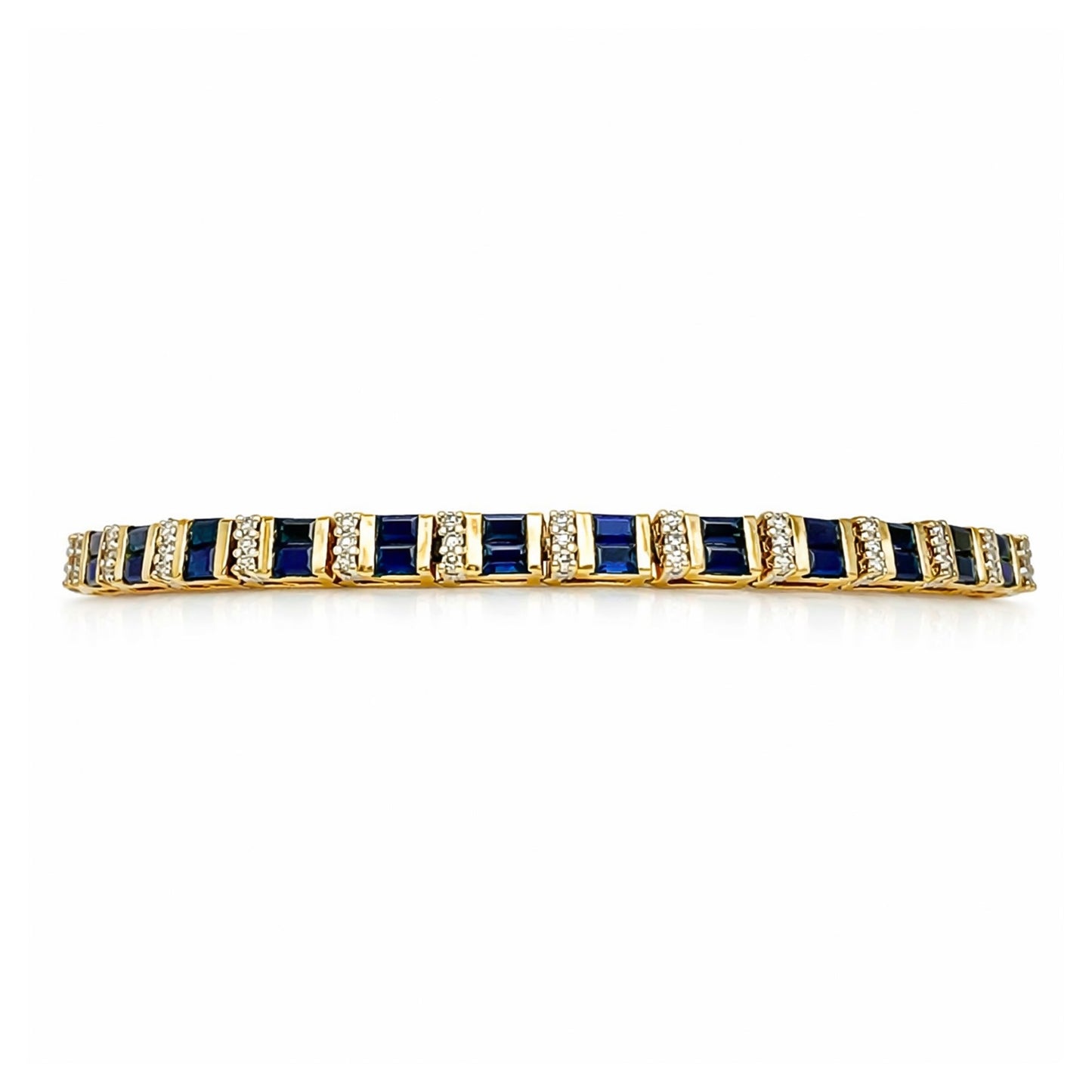 14KY 7.25" 7.00CTW BAGUETTE SAPPHIRE-ROUND DIAMOND BRACELET "AA" SI/G-H 9.5G