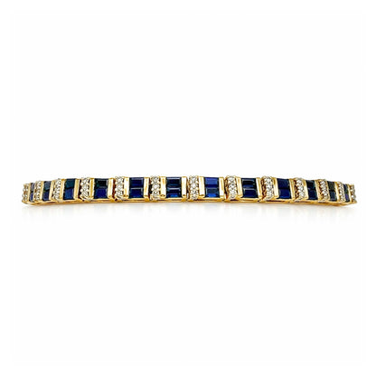 14KY 7.25" 7.00CTW BAGUETTE SAPPHIRE-ROUND DIAMOND BRACELET "AA" SI/G-H 9.5G