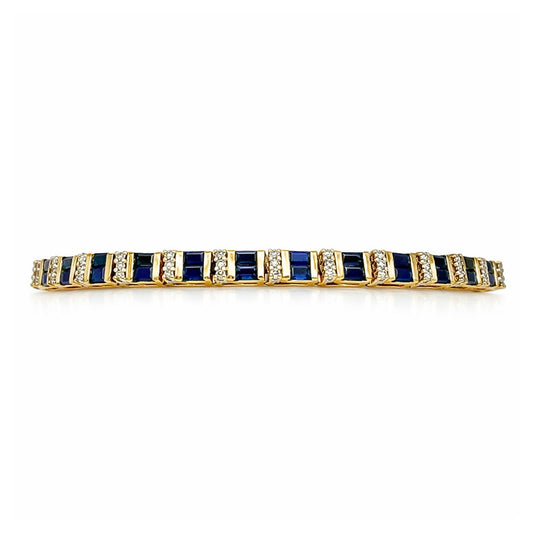 14KY 7.25" 7.00CTW BAGUETTE SAPPHIRE-ROUND DIAMOND BRACELET "AA" SI/G-H 9.5G - Michael & Co. Jewelers