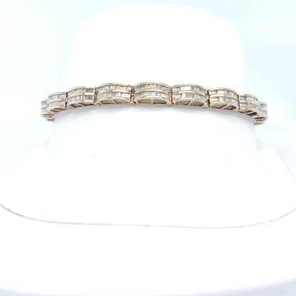 14KY 7.5" 3.00CTW DOUBLE ROW BAGUETTE DIAMOND BRACELET SI2-I1/G-H 16.5G
